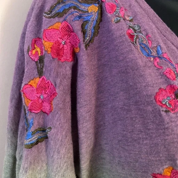 SALE NWOT Sundance embroidery flower long sleeve ombré T shirt🌸❤️ - Picture 4 of 7